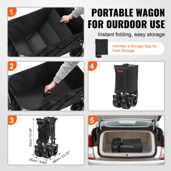 Collapsible Folding Wagon Cart With All-Terrain Wheels And Drink Holders - Image 6