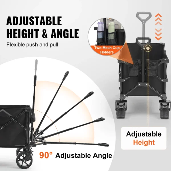 Collapsible Folding Wagon Cart With All-Terrain Wheels And Drink Holders - Image 5