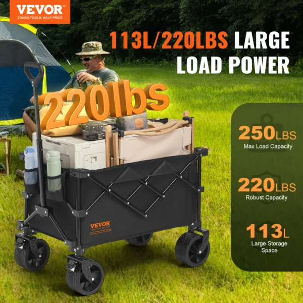 Collapsible Folding Wagon Cart With All-Terrain Wheels And Drink Holders - Image 2