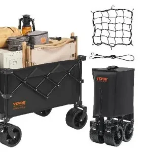 Collapsible Folding Wagon Cart With All-Terrain Wheels And Drink Holders