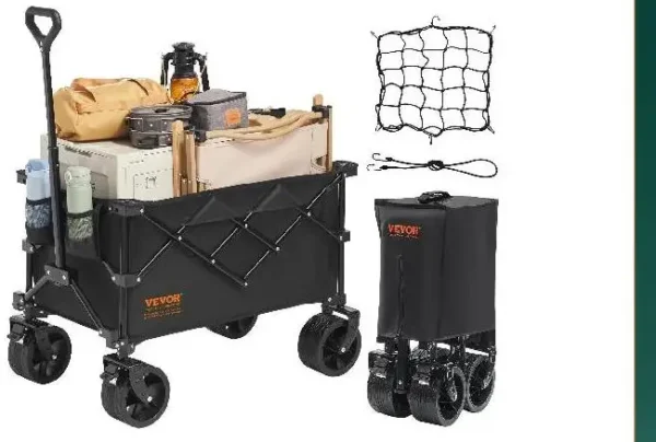 Collapsible Folding Wagon Cart With All-Terrain Wheels And Drink Holders