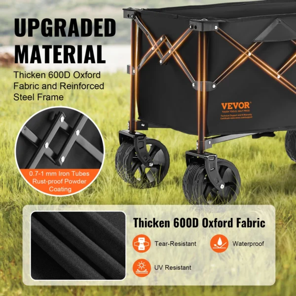 Collapsible Folding Wagon Cart With All-Terrain Wheels And Drink Holders - Image 3